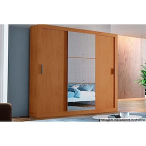 Guarda Roupas 3 Portas De Correr De (1 C- Espelho) E 4 Gavetas Veneza Luxo Naturalle-ripado 3d