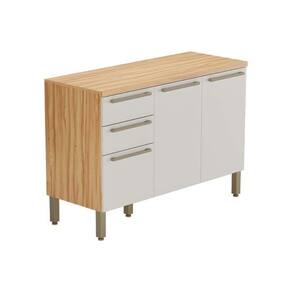 Módulo Cozinha Ronipa Nápoli Balcão 3 Portas E 2 Gavetas C- Tampo 120cm Amendoa-off White-ronipa
