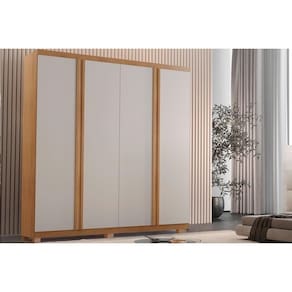 Guarda Roupa Solteiro 4 Portas E 3 Gavetas C- Pés Gales Naturale-off White