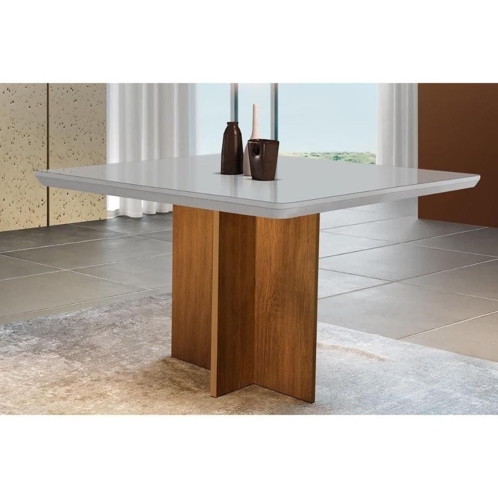 Mesa P- Cozinha Berlim C- Tampo 90x90cm Madeirado Vidro Canto Curvo - Imbuia-off White - Rufato