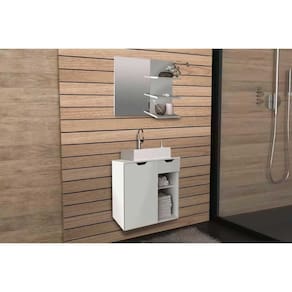 Armário c/ Balcão Banheiro Suspenso BN3605 Cuba BN3600 60cm e Espelho BN3608 Branco - Tecno Mobili