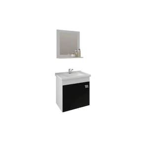 Gabinete de Banheiro Balcão Suspenso Iris c/ Cuba 44cm e Espelheira 40cm Branco/Preto - MGM