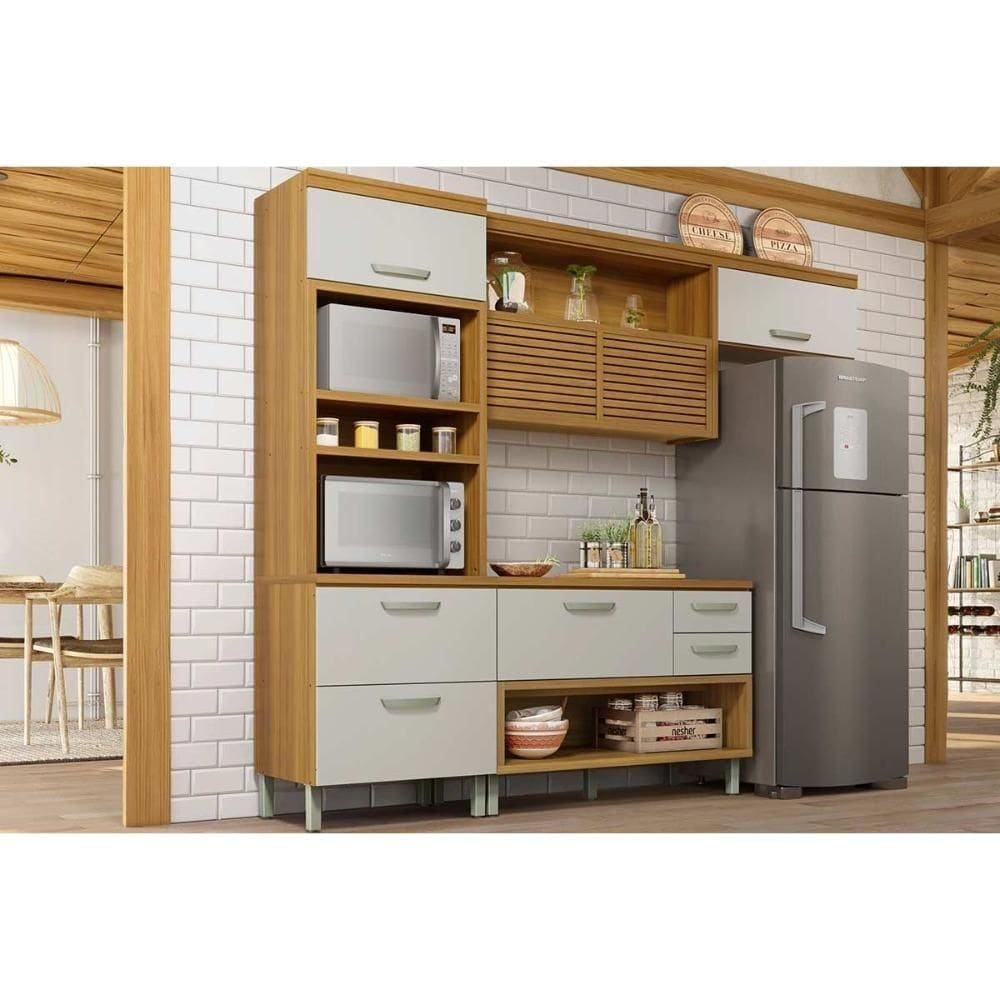 Cozinha Completa Princesa 3 Peças (1 Armário + 1 Balcão + 1 Paneleiro) C6p63 Freijo-off White - Nesher