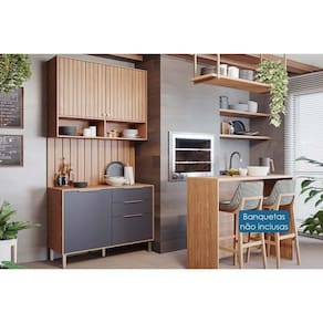 Cozinha Completa Divina 5 Peças (1aéreo+1balcão+1ilha+2complementos) C5p186 Freijo-titanium - Mgm