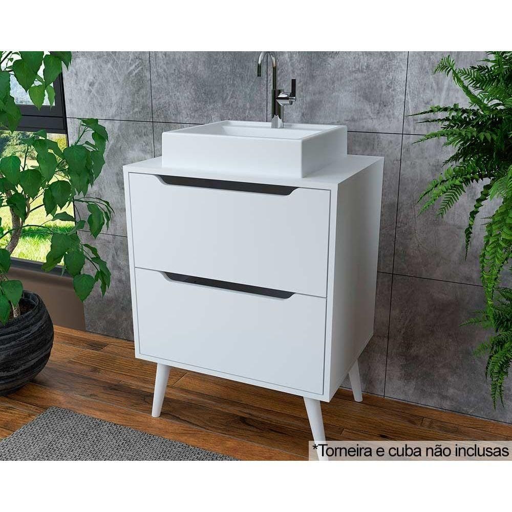 Balcão p/ Banheiro c/ Pés BN3639 s/ Cuba c/ 2 Gavetas 60cm Branco - Tecno Mobili