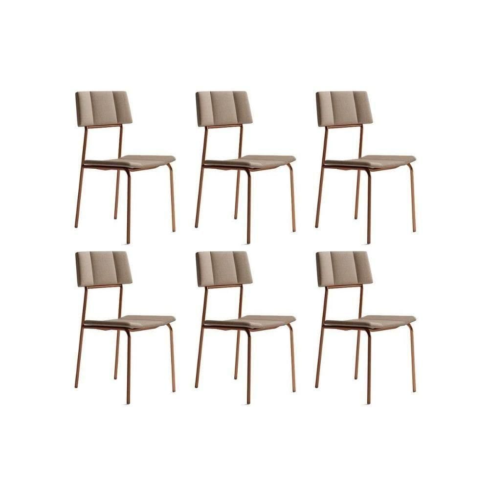 Cadeira Sala De Jantar Lou 1742 Kit 6 Uni Rose-linho Areia - Carraro