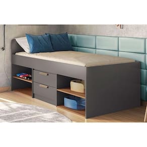 Cama Solteiro Multifuncional New Conect C/ 2 Gavetas Grafite/jatobá - Santos Andirá