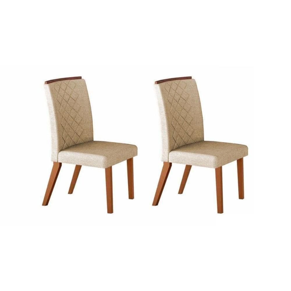 Kit 2 Cadeiras De Cozinha Jade Madeira Capuccino-linho Bege Turim - Rufato