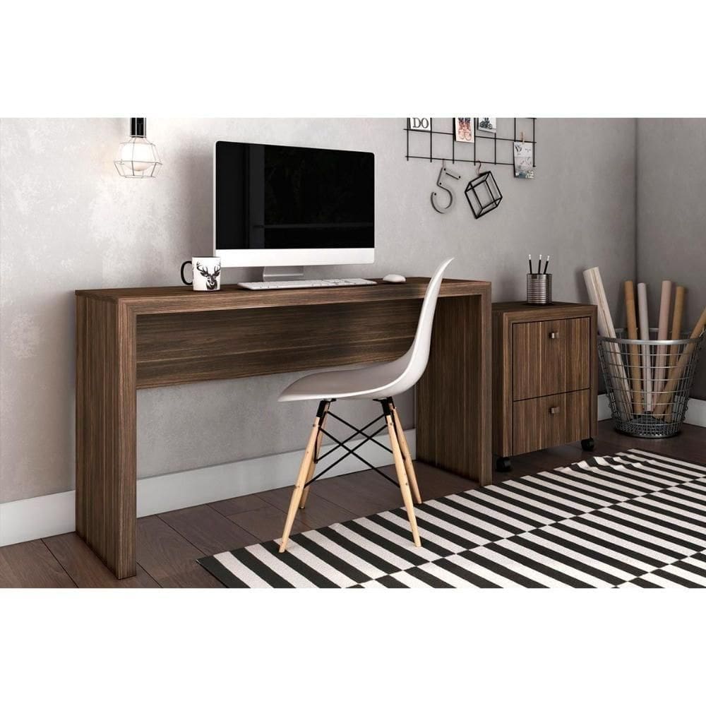 Escritório Completo 1 Mesa De Computador Me4135 + 1 Gaveteiro Me4112 2 Peças Nogal