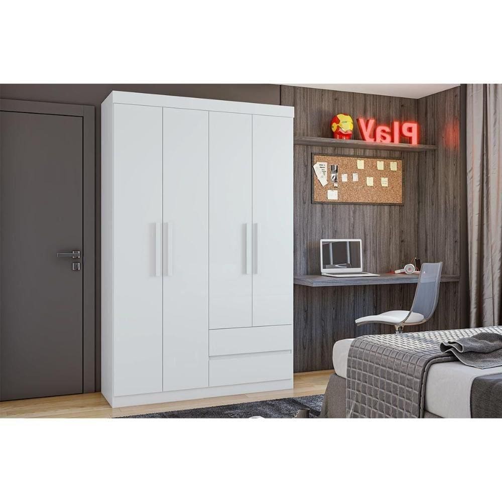 Guarda Roupa Solteiro 4 Portas E 2 Gavetas Zeus Branco