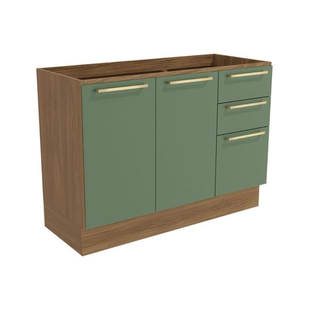 Gabinete P- Pia Cozinha Balcão Botanic M624 C- 2 Portas E 3 Gavetas S-tampo 120cm Nogueira-verde - Kappesberg