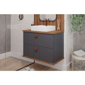 Gabinete De Banheiro Balcão Milano 1 Porta E 1 Gaveta Com cuba 80cm Titanio-freijo - Mgm