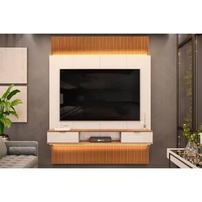 Painel Home Para Tv Até 75 Polegadas Hit 1900 Extensível 100% Mdf Com Led De 240 A 290cm Freijó-off White - Dj Móveis