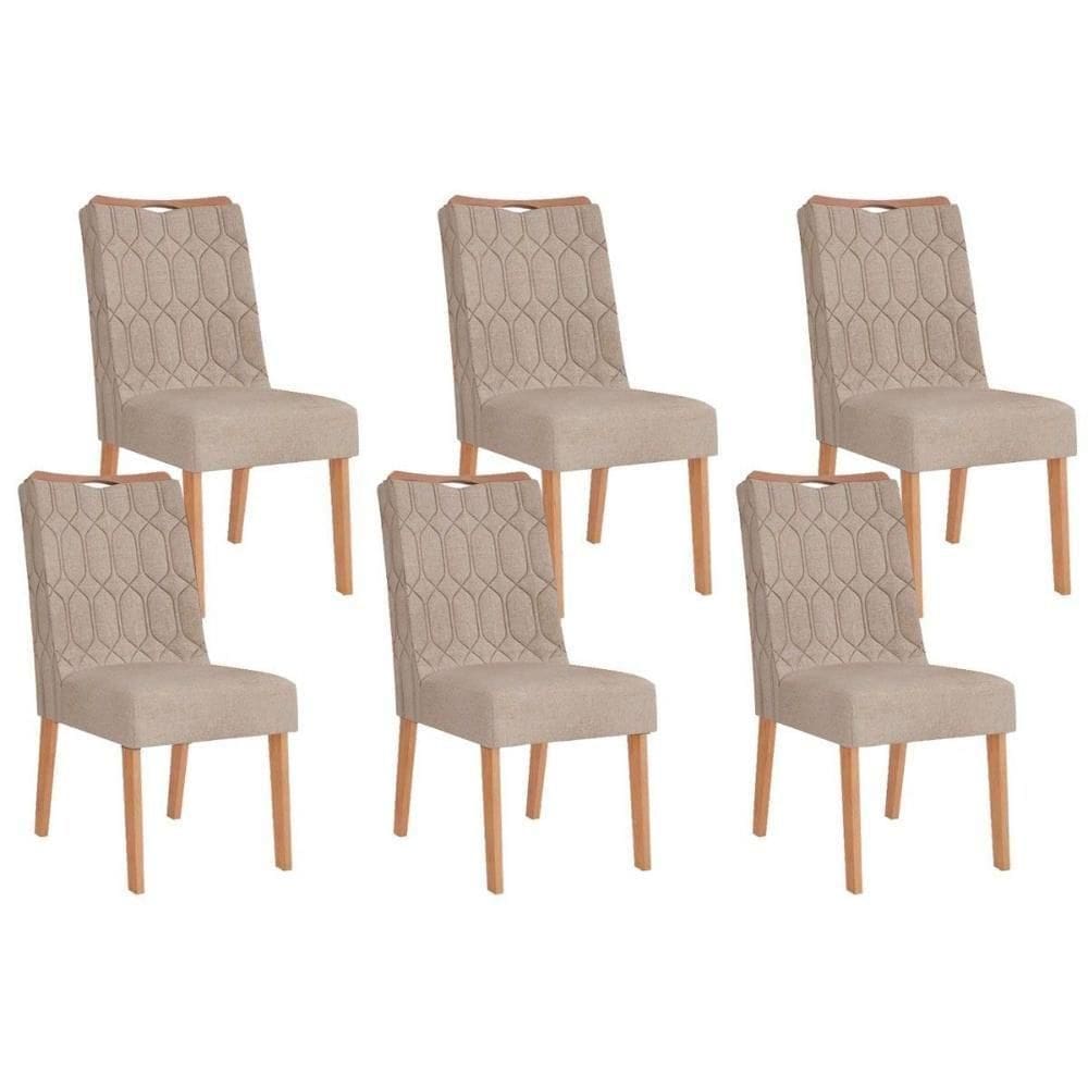 Cadeira Sala De Jantar Bia Kit 6 Un Cedro-suede Kraft - Dj Móveis