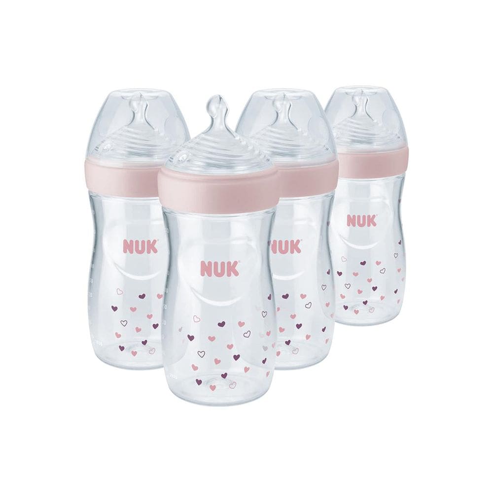 Mamadeira NUK Simply Natural SafeTemp Girl 250 ml, pacote com 4