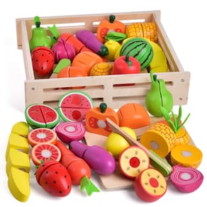 Brinquedos divertidos de Wooden Play Food para cozinha infantil, 35 unidades