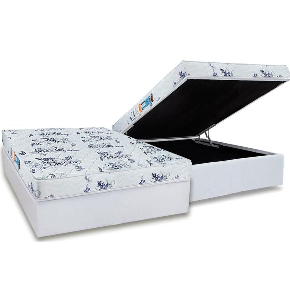 Conjunto Box Baú Casal: Colchão Molas Luckspuma D28 Celebrity Pró Saúde + Base CRC Courano White (138x188)