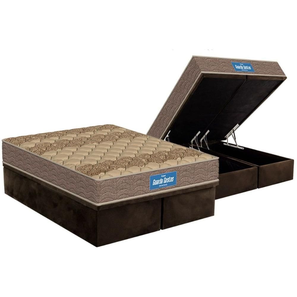 Cama Box Baú Queen: Colchão Espuma D45 Probel D33 Guarda Costas Brown + Base CRC Suede Brown (158x198)