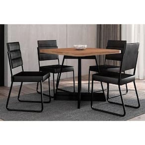 Conjunto: Mesa Sala Jantar Átria 1593 Aço c/ Tampo Madeirado 90x90cm e 4 Cadeiras 1736 Preto/Nogal - Preto/Preto - Carraro