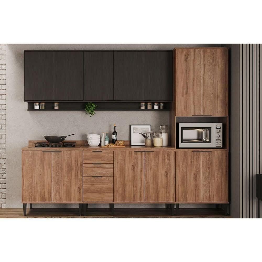 Cozinha Completa Alpha 5 Peças (2armários+2balcões+1torrequente) C5p101 Preto-freijo - Carraro