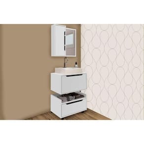 Armário c/ Balcão Banheiro Suspenso BN3646 e c/ Rodízios BN3647 60cm e Espelho BN3648 60cm Branco - Tecno Mobili