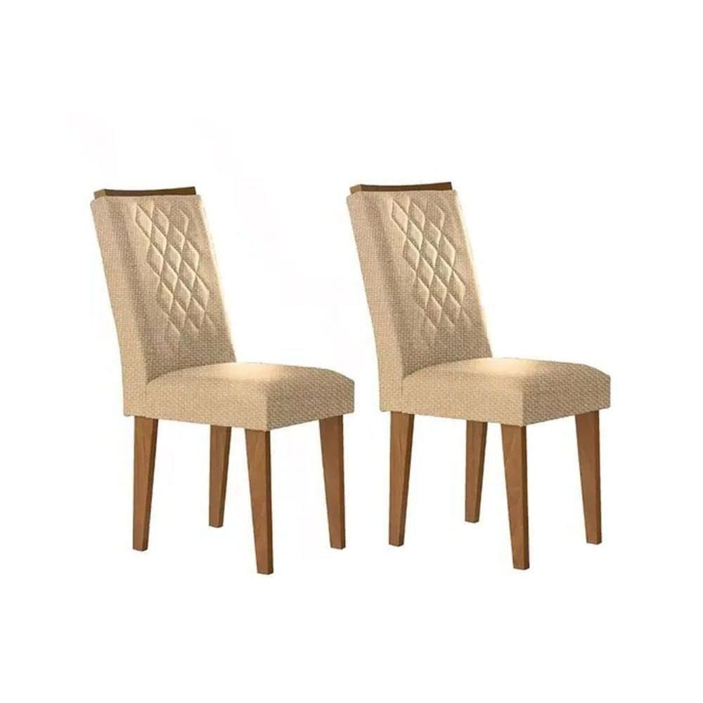 Kit 2 Cadeiras De Cozinha Jade Madeira Capuccino-linho Bege Turim - Rufato