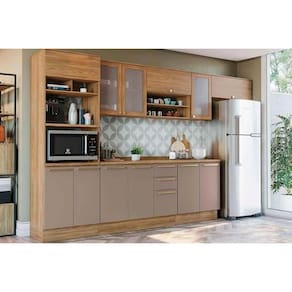 Kit de Cozinha Completa 8 Peças Botanic (3Aéreos+2Balcões+1Paneleiro+2Complementos) M663 Nogueira/Fendi - Kappesberg