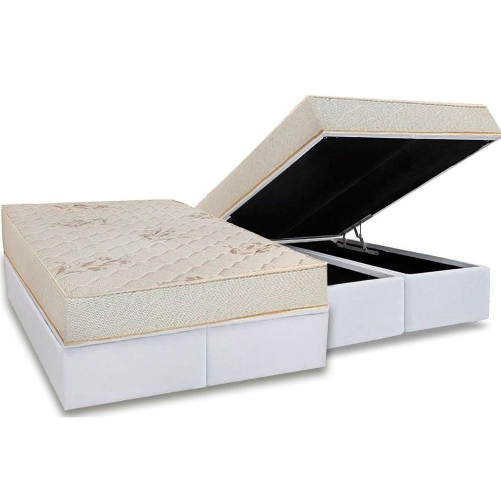 Conjunto Box Baú Queen: Colchão Molas Luckspuma D45 Gran Luck Floral Pró Saúde + Base CRC Courano White (158x198)