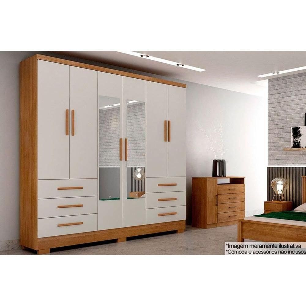 Guarda Roupa Casal 6 Portas (2 C- Espelho) E 6 Gavetas C- Pés -berlim Cumaru-fendi