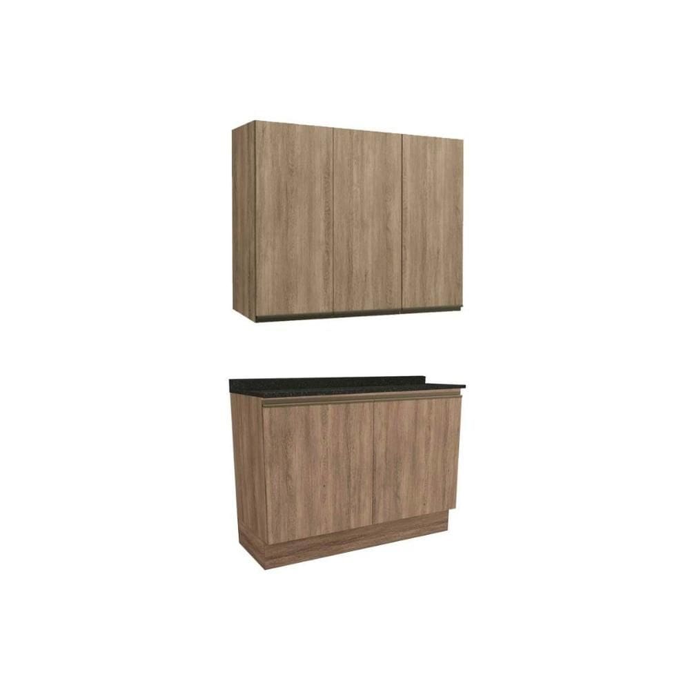 Cozinha Modulada Kappesberg Maxxi 3 Peças (1Aéreo+1Balcão+1Complemento) C3P10 Nogal/Preto Brilho-Kappesberg