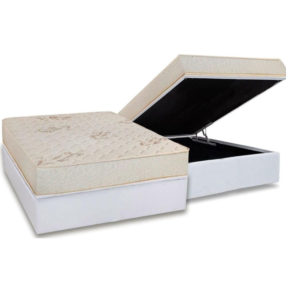 Conjunto Box Baú Casal: Colchão Molas Luckspuma D45 Gran Luck Flora Pró Saúde + Base CRC Courano White (138x188)