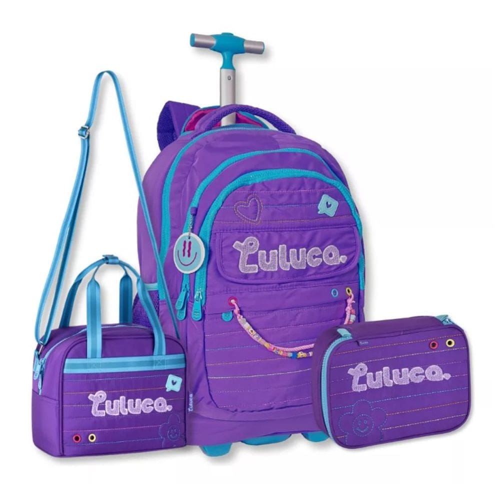 Mochila Carrinho Luluca Com Lancheira Térmica E Estojo Box
