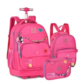 Kit Mochila de Rodinhas Rebecca Bonbon Color Pop Miçangas + Lancheira e Estojo Rosa