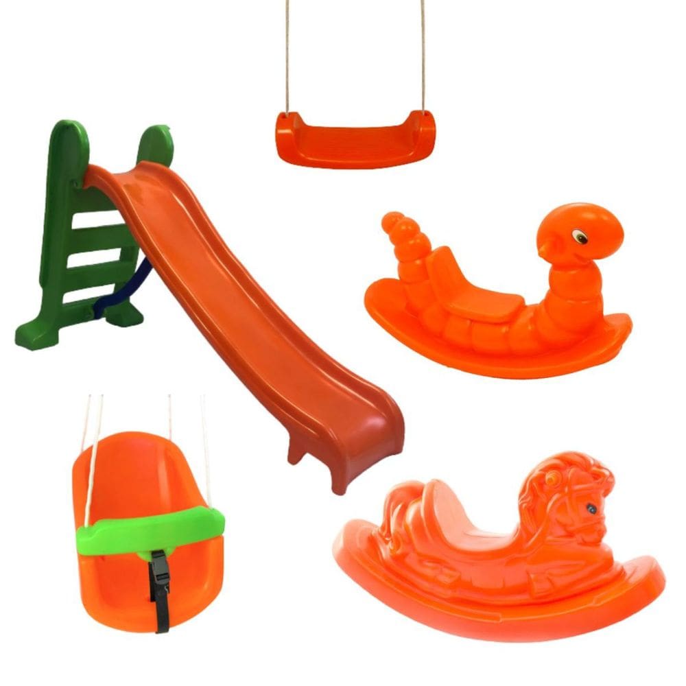 Conjunto Brinquedos Infantil: Escorregador Médio, Nhoca, Cavalo, Balanço BB e Prancha