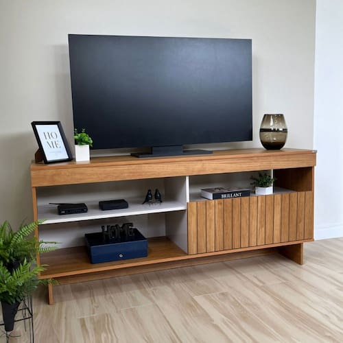imagem-Rack para TV Até 65` City 1 Porta Frisada Cinamomo/Off White - Artely - Marrom
