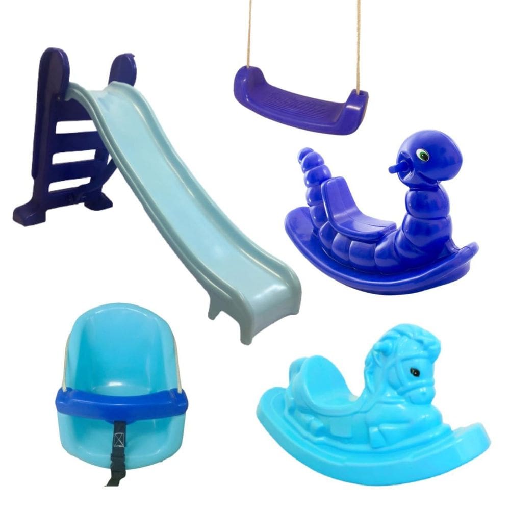 Kit Playground Infantil: Escorregador Médio, Nhoca, Cavalo, Balanço BB e Prancha