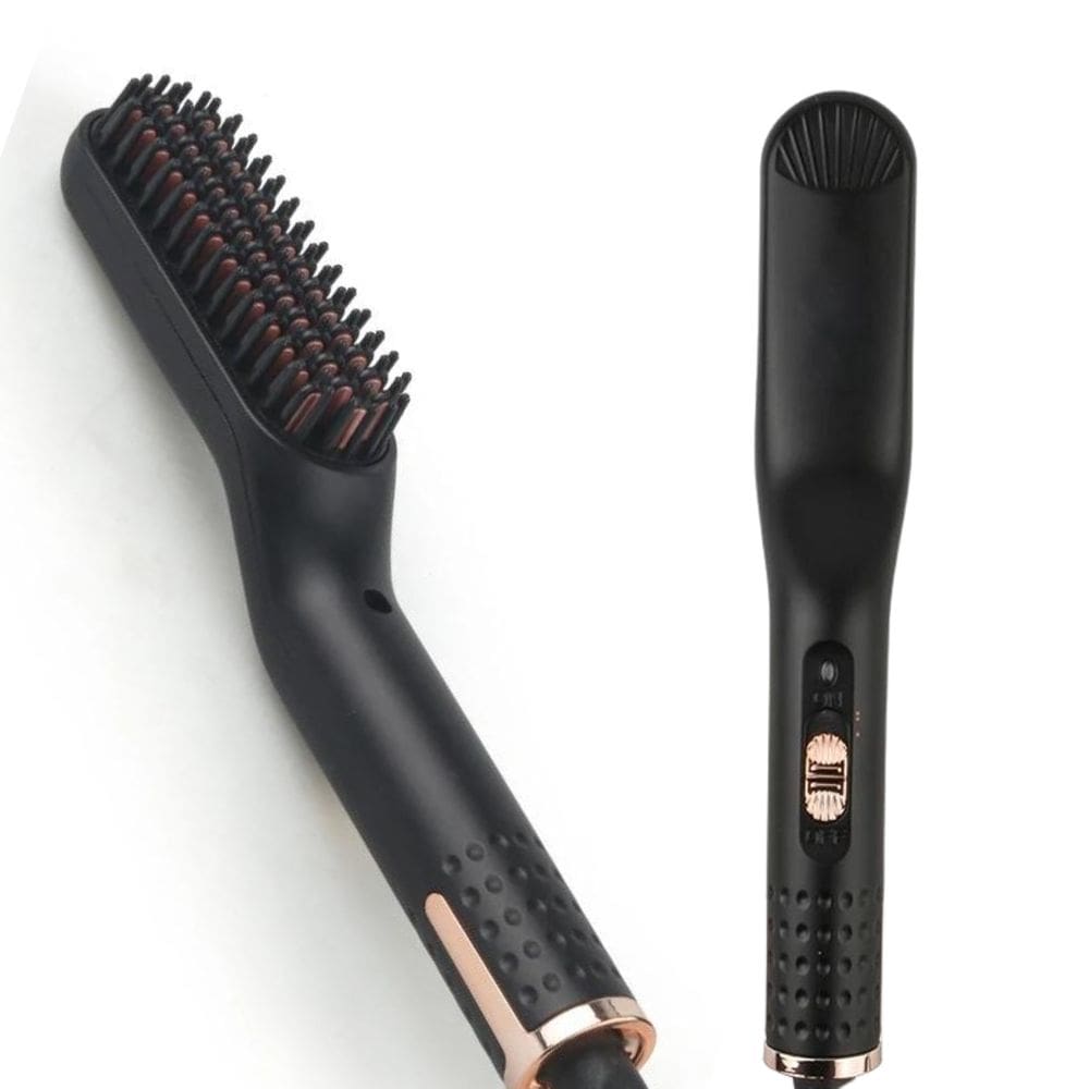 Escova De Alisamento Barba e Cabelo Bivolt Elétrica Profissional Turmalina Cerâmica Sem Frizz 2 Em 1 Cabo Giratório 360°