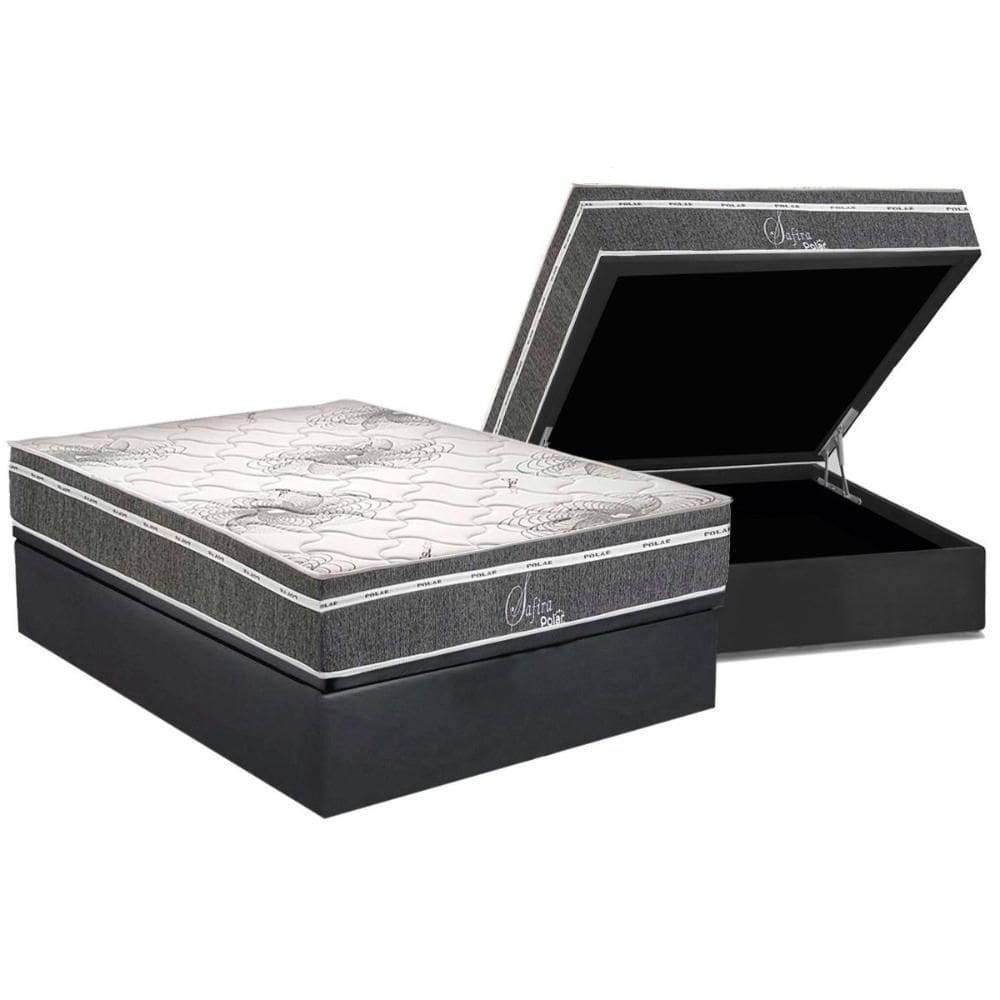 Cama Box Baú Casal: Colchão Molas Bonnel Polar Superlastic Safira + Base CRC Suede Gray (138x188)