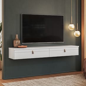 Rack Suspenso Line P/ Tvs até 55 Polegadas 160cm 2 Portas Branco - Olivar Móveis