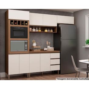 Kit de Cozinha Completa 4 Peças Lavanda (2Aéreos+1Balcão+1Paneleiro) Ebano/Off White - Genialflex