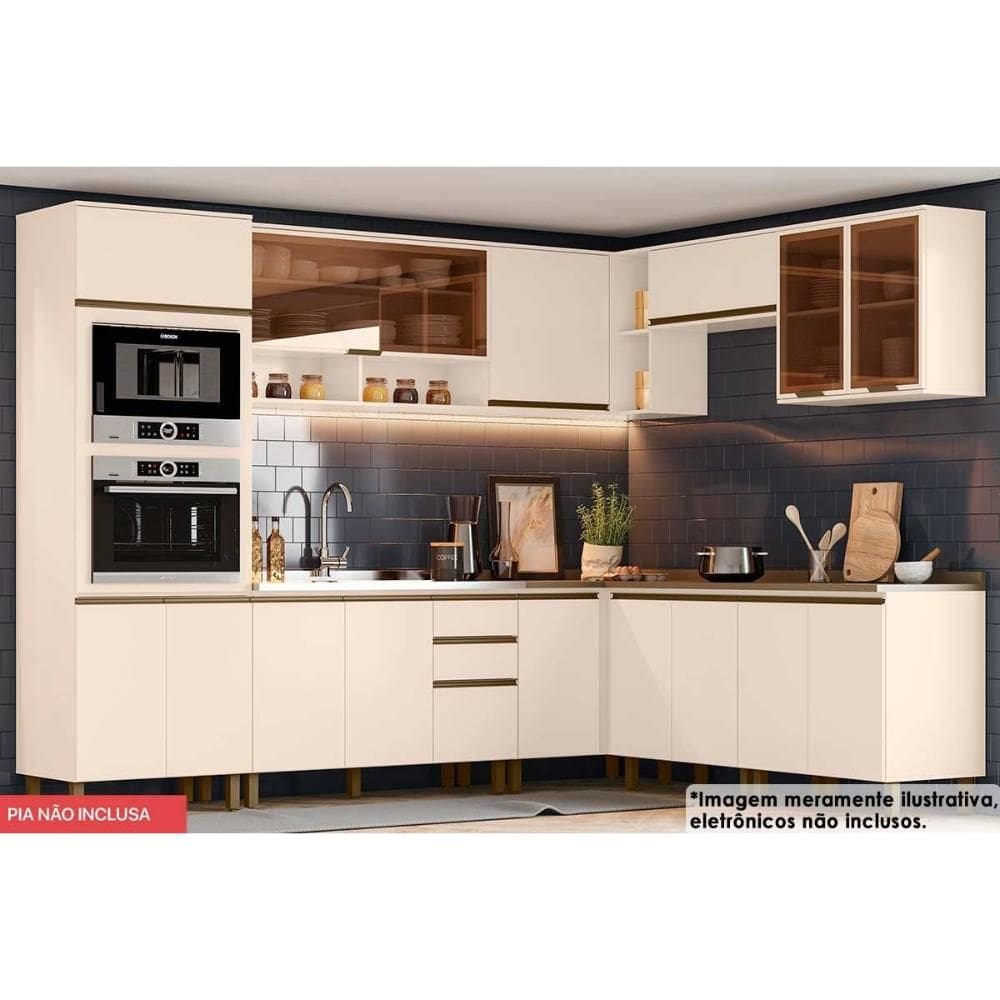Cozinha Modulada Henn Connect 12 Peças (4Aéreos+4Balcões+1Paneleiro+3Complementos) C5P93 Off White-Henn