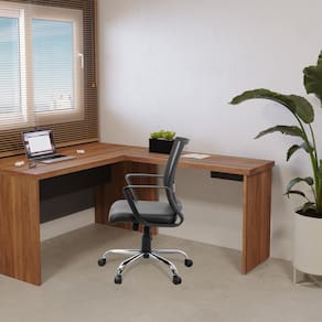Conjunto de Mesa Corporativa Formato em L Noce/Preto