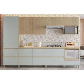 Kit Cozinha Modulada 7 Peças Rainha Gourmet (3Aéreos+3Balcões+1Paneleiro) C6P38 Nature/Verde - Nesher