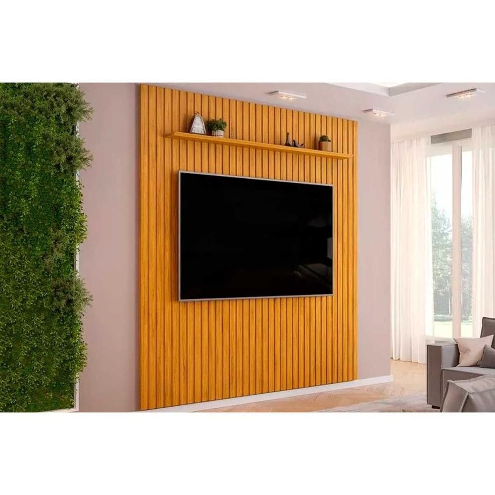 Home p/ TV até 85 Pol Pratic Ripado c/ 1 Prateleira 250x240cm Cedro - DJ Móveis