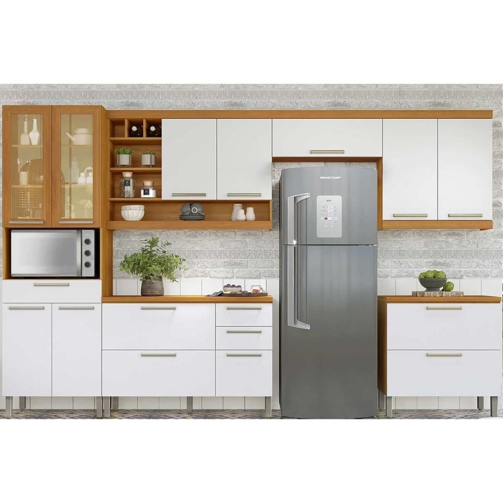 Kit Cozinha Modulada 6 Peças Burguesa Premium (3Aéreo+2Balcões+1Paneleiro) C6P55 Freijo/Off White - Nesher