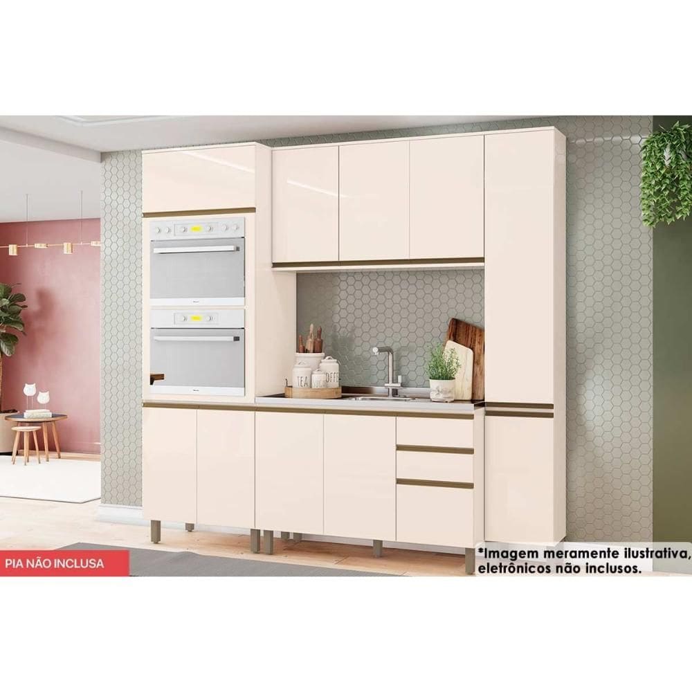 Cozinha Modulada Henn Connect 4 Peças (1Aéreo+1Balcão+2Paneleiros) C5P74 Off White-Henn