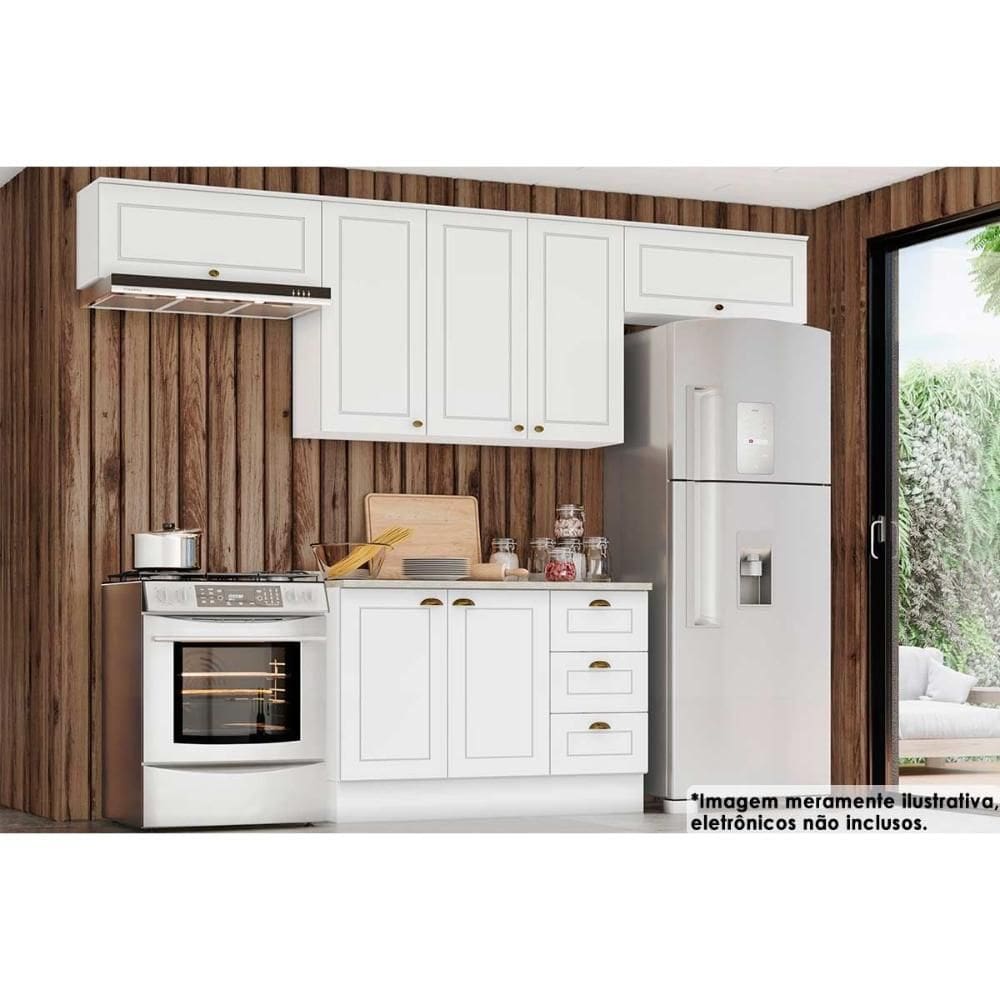 Cozinha Modulada Henn Americana 5 Peças (3Aéreos+1Balcão+1Complemento) C5P43 Branco-Henn