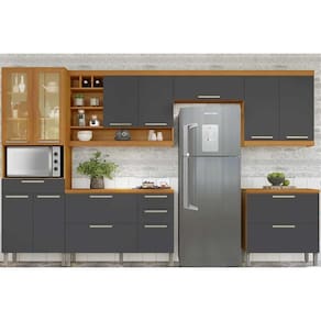 Kit Cozinha Completa 6 Peças Burguesa Premium (3Aéreo+2Balcões+1Paneleiro) C6P55 Freijo/Grafite - Nesher