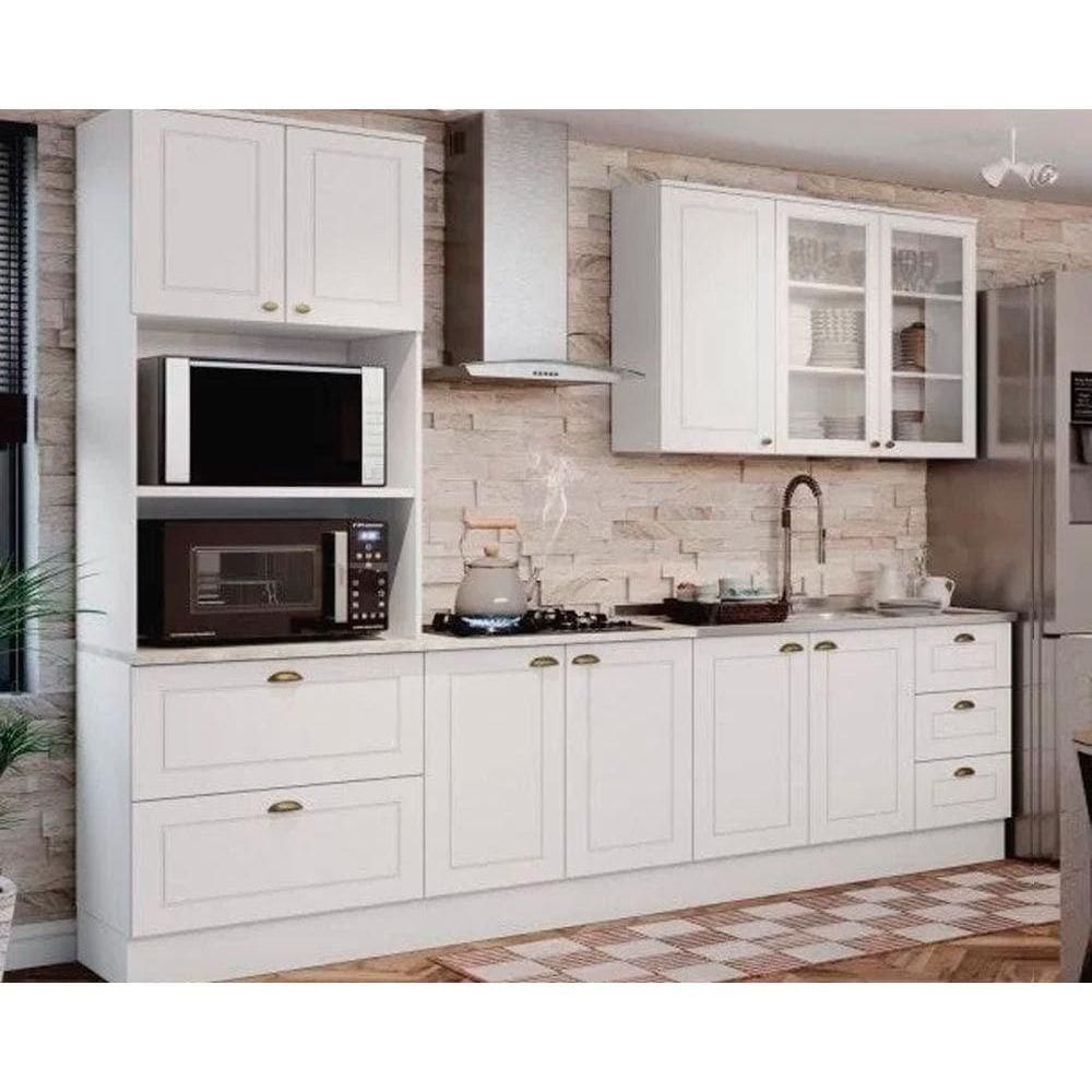 Kit de Cozinha Completa 5 Peças Americana (1Aéreo+2Balcões+1Paneleiro+1Complemento) s/Pia CZ127 Branco - Henn