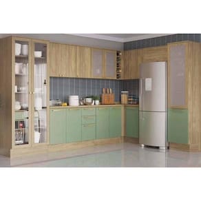 Kit de Cozinha Completa 12 Peças Botanic 1 (4Aéreos+3Balcões+2Paneleiros+3Complementos) M647 Nogueira/Verde Oliva - Kappesberg